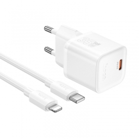 Hoco N66 35 W GaN USB-C + USB-A phone charger with Lightning cable 1 m white