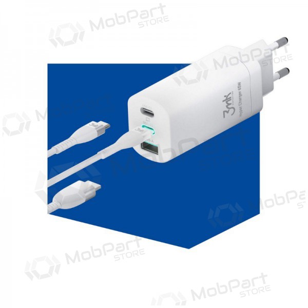 Charger 3MK HyperCharger 65W 2xUSB-C, 1xUSB-A PD 3.0/QC 4.0 (white)