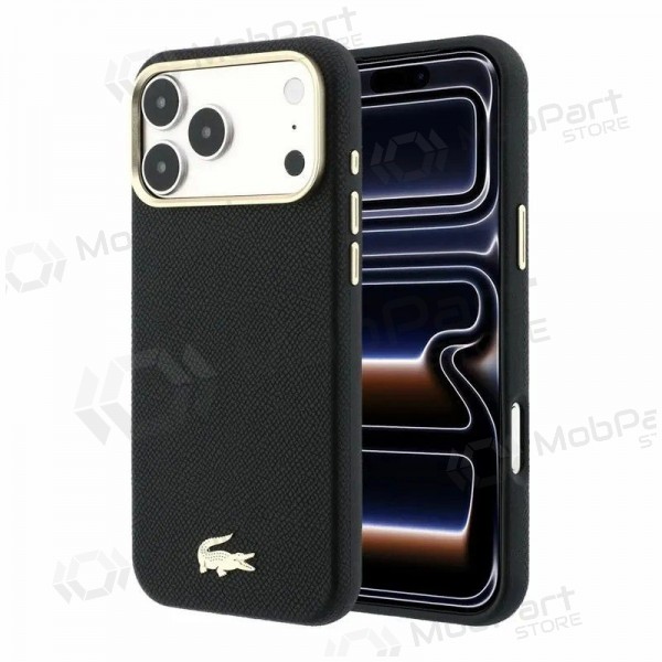 Apple iPhone 18 Pro case - Lacoste PU Leather Champs Elysees Gold Logo MagSafe (black)