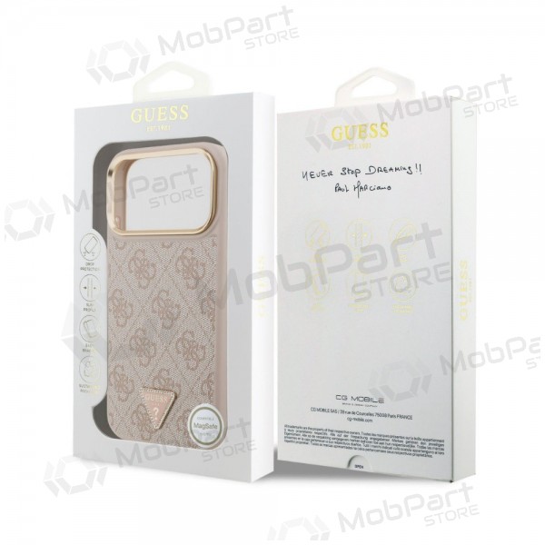 Apple iPhone 18 Pro case - Guess PU Leather 4G Strass Triangle Logo Gold Frame MagSafe (pink)