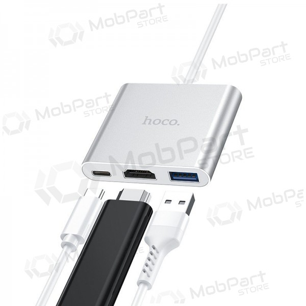 Adapter Hoco HB14 Type-C to USB-A+HDMI+Type-C silver