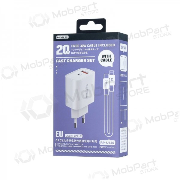 Phone charger Remax RP-U120 20 W USB-C + USB-A with Lightning cable 1 m white
