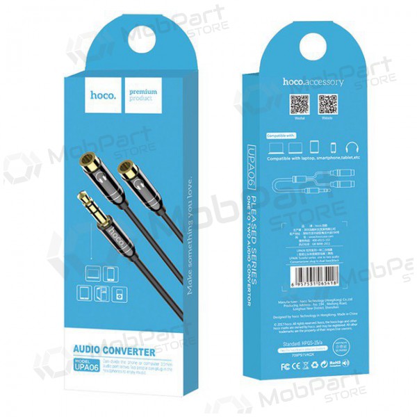 Audio šakotuvas HOCO UPA06 iš 3,5mm į 2x3,5mm black