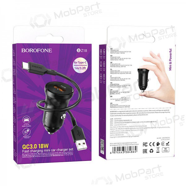 Charger automobilinis Borofone BZ18 Quick Charge 3.0 18W + Type-C (black)