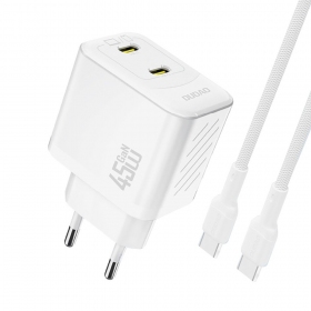 Phone charger Dudao A28PC 45 W GaN 2x USB-C with USB-C cable 1 m white