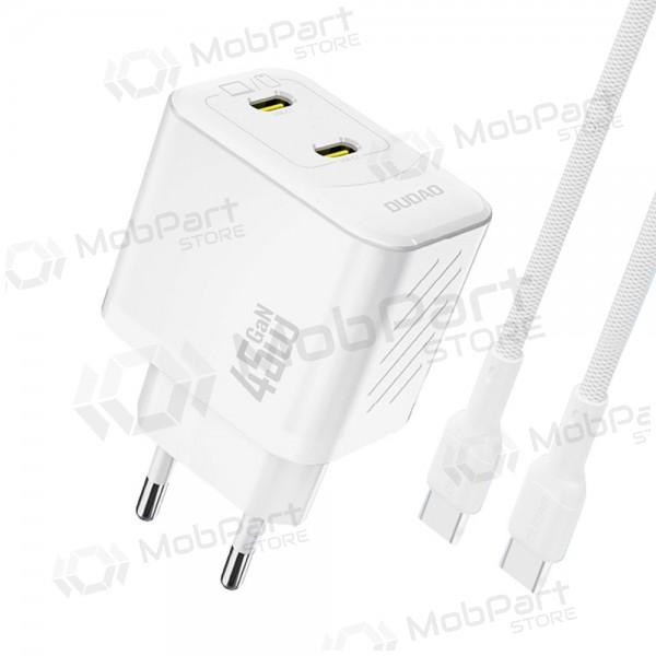 Phone charger Dudao A28PC 45 W GaN 2x USB-C with USB-C cable 1 m white