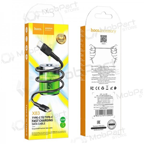 USB cable Hoco X83 60W Type-C to Type-C 1.0m black