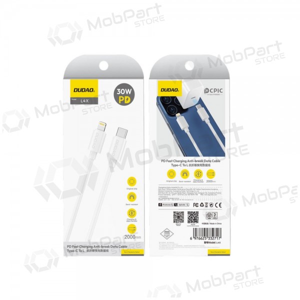 Lightning cable Dudao L4X USB-C to Lightning 2 m 30 W white