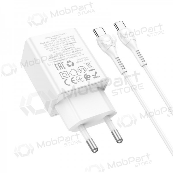 Phone charger Hoco N71 30 W GaN USB-C + USB-A with USB-C cable 1 m white