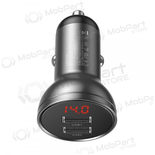 Car phone charger Baseus Digital Display CCBX-0G 24 W 2x USB-A black