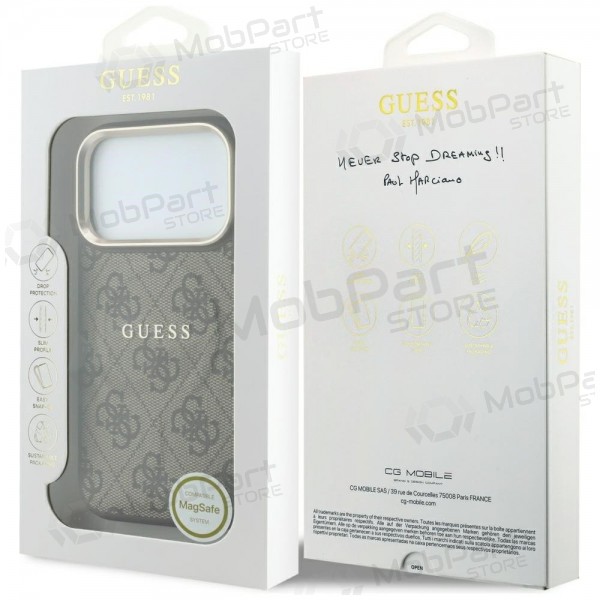 Apple iPhone 18 Pro Max case - Guess PU Leather 4G Gold Frame Embossed MagSafe (brown)
