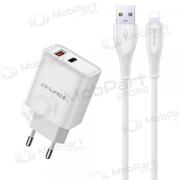 Phone charger Awei PD81L-EU 22.5 W USB-C + USB-A with Lightning cable 1 m white