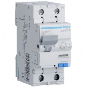 Residual current circuit breaker with overcurrent protection Hager AD960J (2P, 10A, type A, 30mA, 230V)
