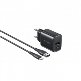 Phone charger Awei PD85T-EU 22.5 W USB-C + USB-A with USB-C cable 1 m black