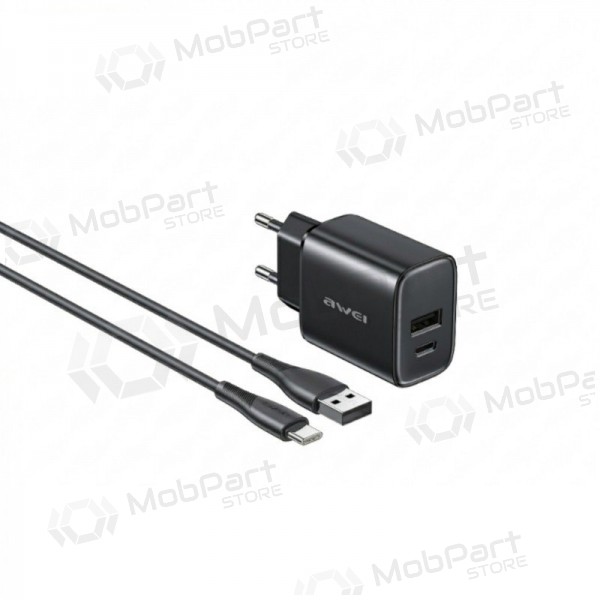 Phone charger Awei PD85T-EU 22.5 W USB-C + USB-A with USB-C cable 1 m black