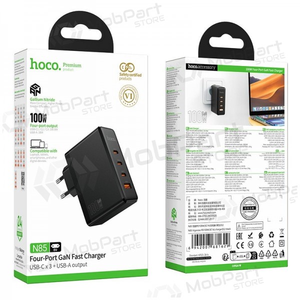 Phone charger Hoco N85 100 W 3x USB-C + USB-A black