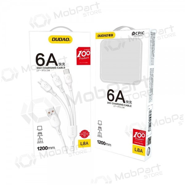 USB cable Dudao L8A-3in1 USB-A to USB-C / Micro USB / Lightning 1.2 m 6A