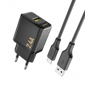 Phone charger Dudao A23T 12 W USB-A with USB-C cable 1 m black
