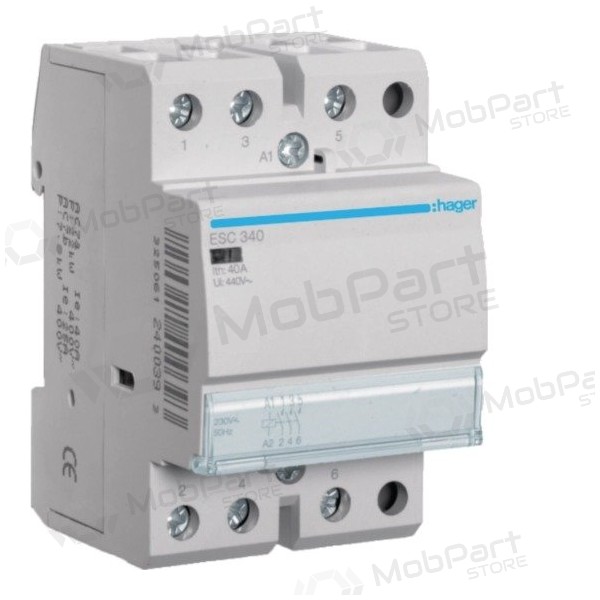 Contactor Hager ESC340 (3P, 40A, 230V, 3NO, 1 module)