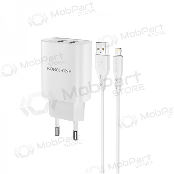 Charger Borofone BN2 2xUSB 2.1A + Lightning (white)