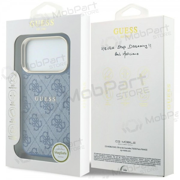 Apple iPhone 18 Pro Max case - Guess PU Leather 4G Gold Frame Embossed MagSafe (blue)