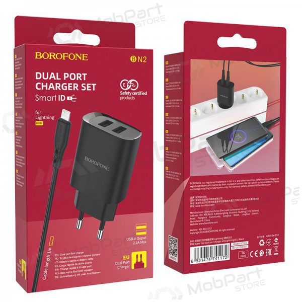 Charger Borofone BN2 2xUSB 2.1A + Lightning (black)