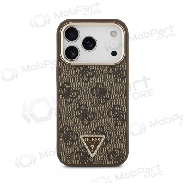 Apple iPhone 18 Pro Max case - Guess PU Leather 4G Strass Triangle Logo Gold Frame MagSafe (brown)