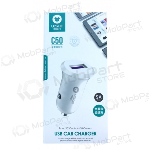Charger automobilinis Leslie C50 USB 5A (white)