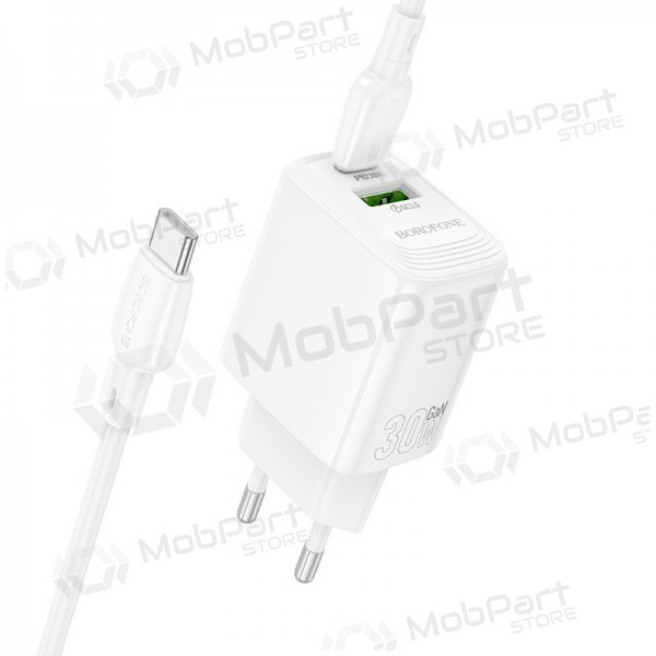 Borofone BN29 30 W USB-C + USB-A phone charger with USB-C cable 1 m white