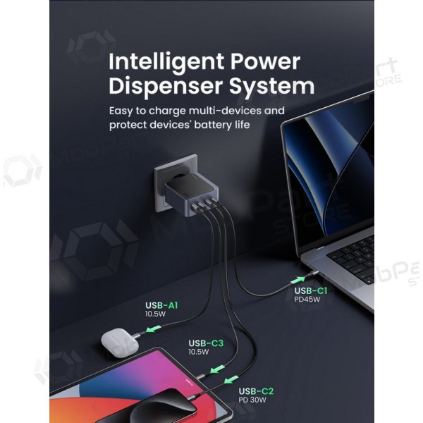Network charger Ugreen X565 100 W GaN 3x USB-C + USB-A grey