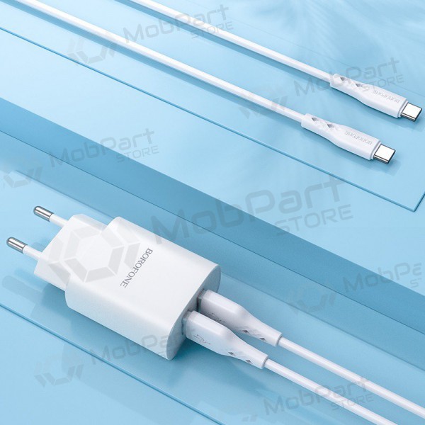 Charger Borofone BN2 2xUSB 2.1A + USB Type-C (white)