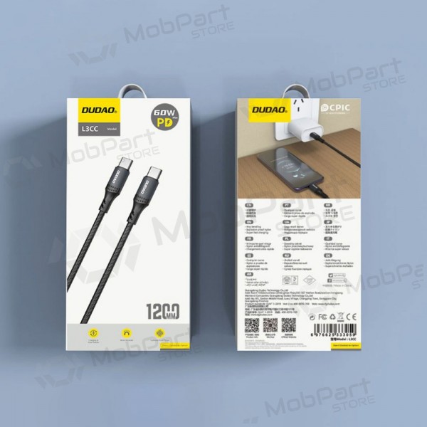 USB-C cable Dudao L3CC USB-C to USB-C 1.2 m 60 W black