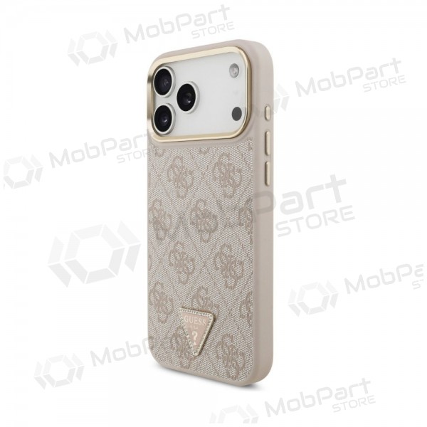 Apple iPhone 18 Pro Max case - Guess PU Leather 4G Strass Triangle Logo Gold Frame MagSafe (pink)