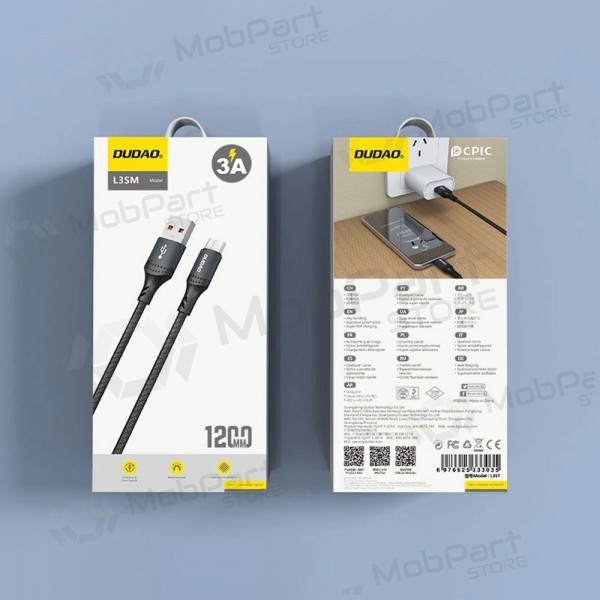Micro USB cable Dudao L3SM USB-A to Micro USB 1.2 m 3 A black