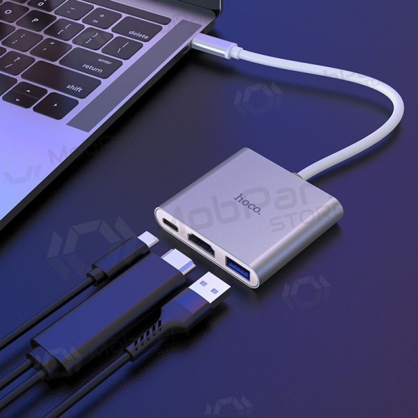 Adapter Hoco HB14 Type-C to USB-A+HDMI+Type-C silver