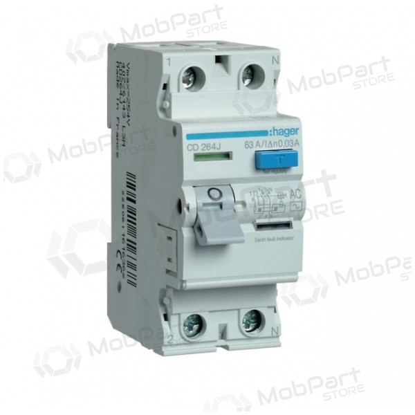 Current drain relay Hager CD263J (AC, 63A, 2P, 30mA, 230V)