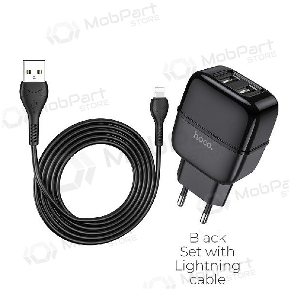Charger HOCO C77A Highway Dual USB + lightning cable (5V 2.4A) (black)