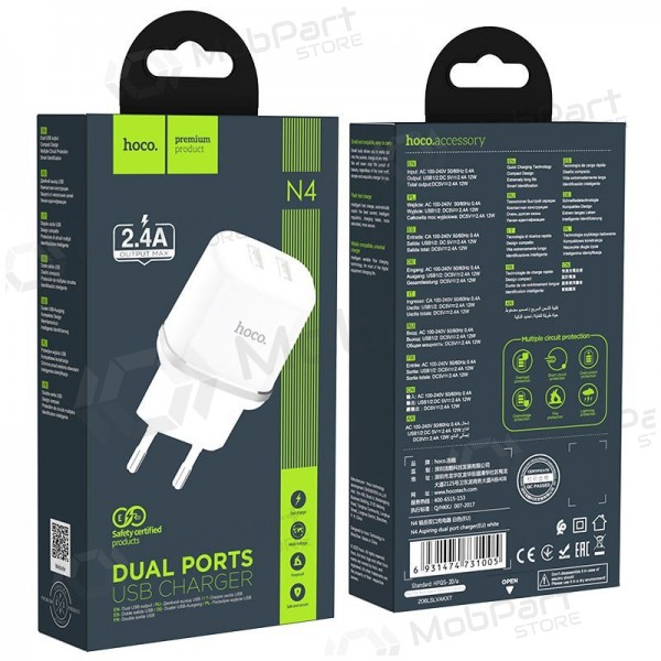 Hoco N4 Dual USB Charger 2.4A - White
