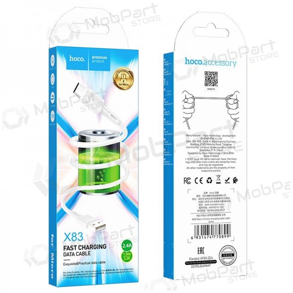 Micro USB cable Hoco X83 USB-A to Micro USB 1 m white
