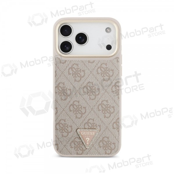 Apple iPhone 18 Pro case - Guess PU Leather 4G Strass Triangle Logo Gold Frame MagSafe (pink)