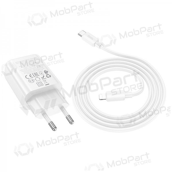 Phone charger Hoco N63 30 W GaN USB-C + USB-A with Lightning cable 1 m white