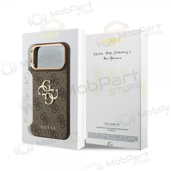 Apple iPhone 18 Pro Max case - Guess PU Leather 4G Metal Logo Gold Frame (brown)