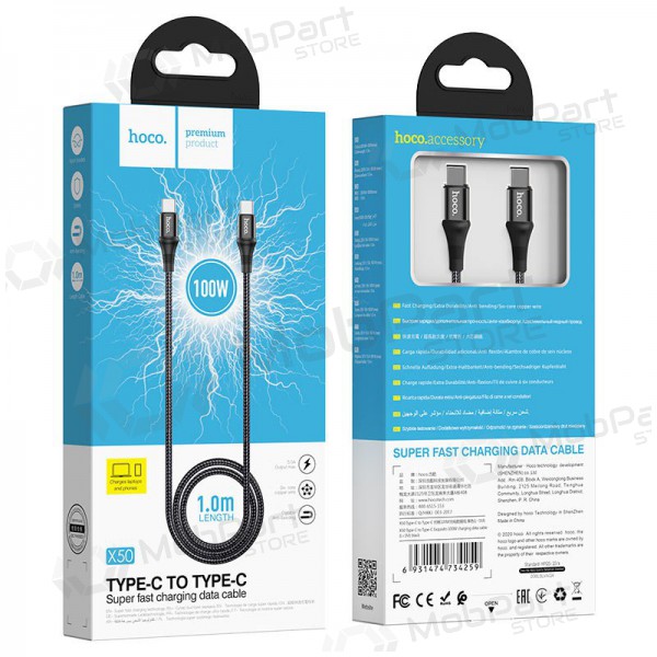 USB cable Hoco X50 Exquisito Type-C - Type-C 100W 1.0m (black)