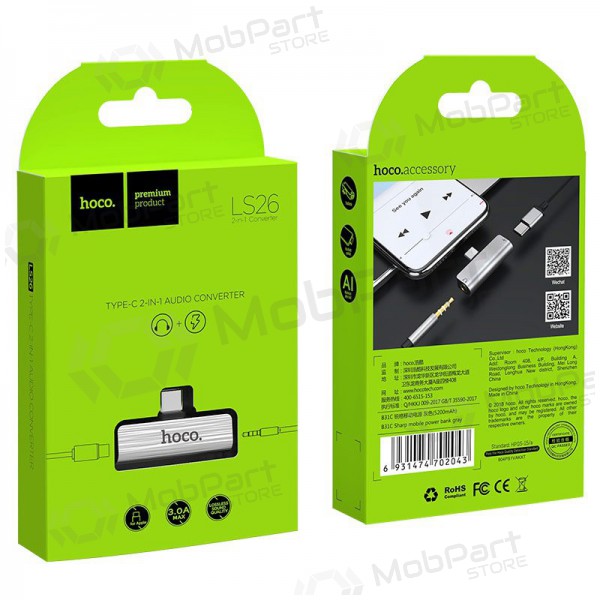 Adapter Hoco LS26 iš Type-C į Type-C + 3,5mm (silver) Adapter Hoco LS26 iš Type-C į Type-C + 3,5mm (silver)