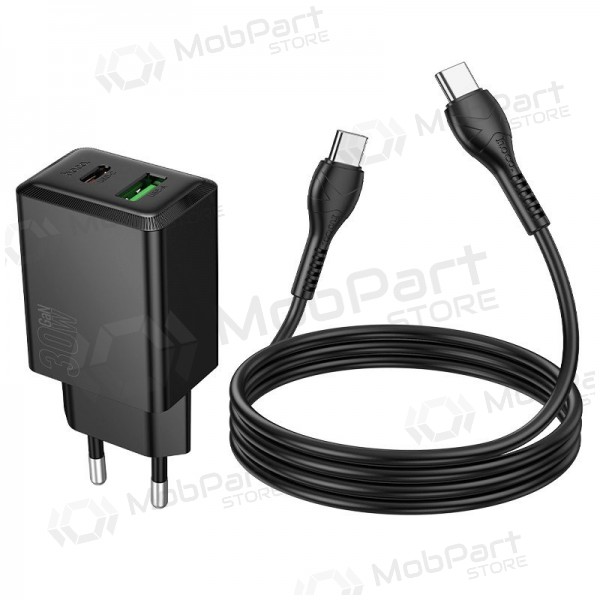 Phone charger Hoco N71 30 W GaN USB-C + USB-A with USB-C cable 1 m black