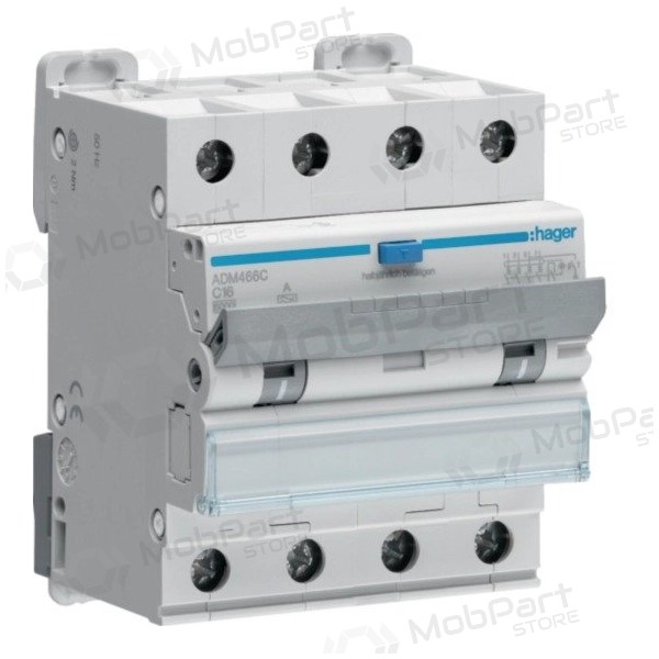Residual current circuit breaker with overcurrent protection Hager ADM466C (4P, 16A, C, type A, 30mA, 6kA)