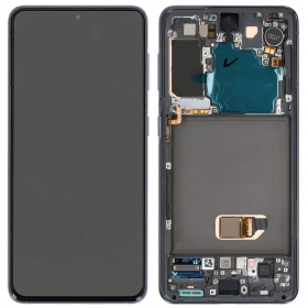 Ekranas Samsung G991 S21with lietimui jautriu stikliuku and rėmeliu Phantom Black OLED (real size)
