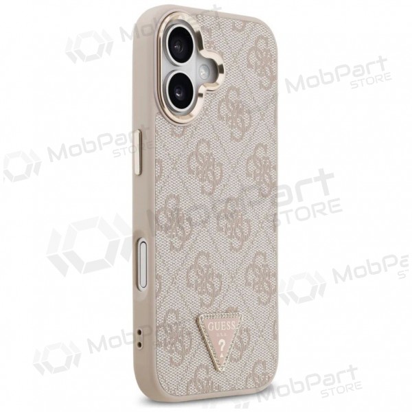 Apple iPhone 17 case - Guess PU Leather 4G Strass Triangle Logo Gold Frame MagSafe (pink)