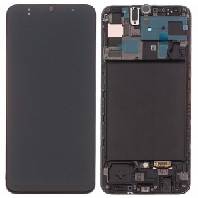 Ekranas Samsung A505 A50 2019 su lietimui jautriu stikliuku and rėmeliu Black OLED (real size)