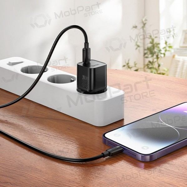 Hoco N66 35 W GaN USB-C + USB-A phone charger with Lightning cable 1 m white